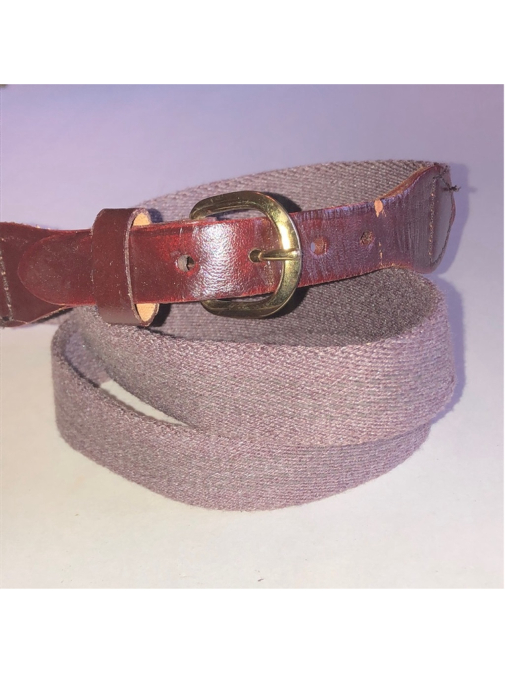 Vintage Woven Fabric and Brown Burgundy Leather Belt
